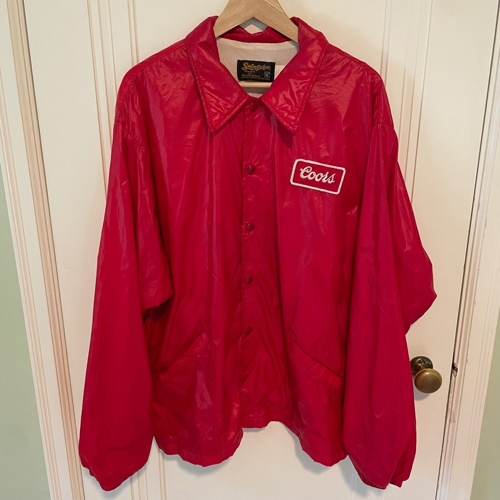 Vintage Swingster Coors Coaches Jacket Mens XL Red Nylon Windbreaker